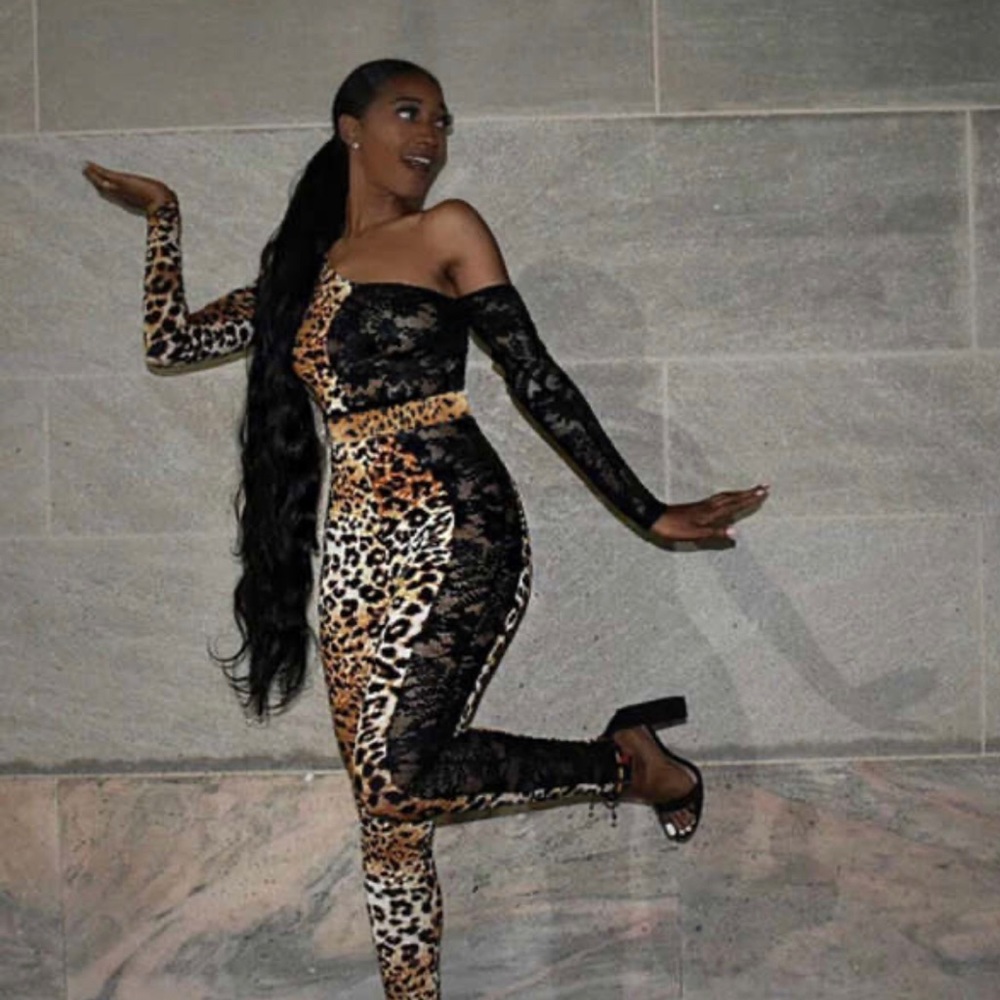 2 piece New Split Leopard Lace & Off shoulder set - Picture 2 of 4